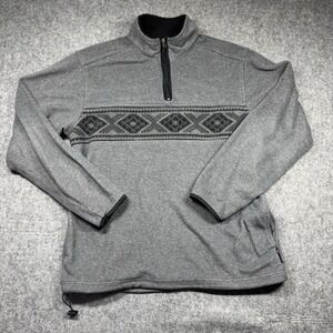 Chaps 1/4 Zip Pullover Sweater Men's L Gray Geometric Aztec Fleece Long Sleeve